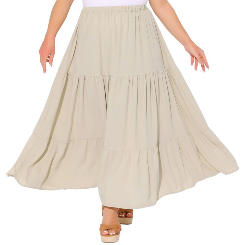 Plus Size Swing Maxi High Waist Boho Casual Aline Beach Skirts Beige